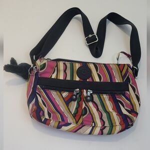 Kipling pink cream and yellow multicolor swirl pattern crossbody shoulder bag